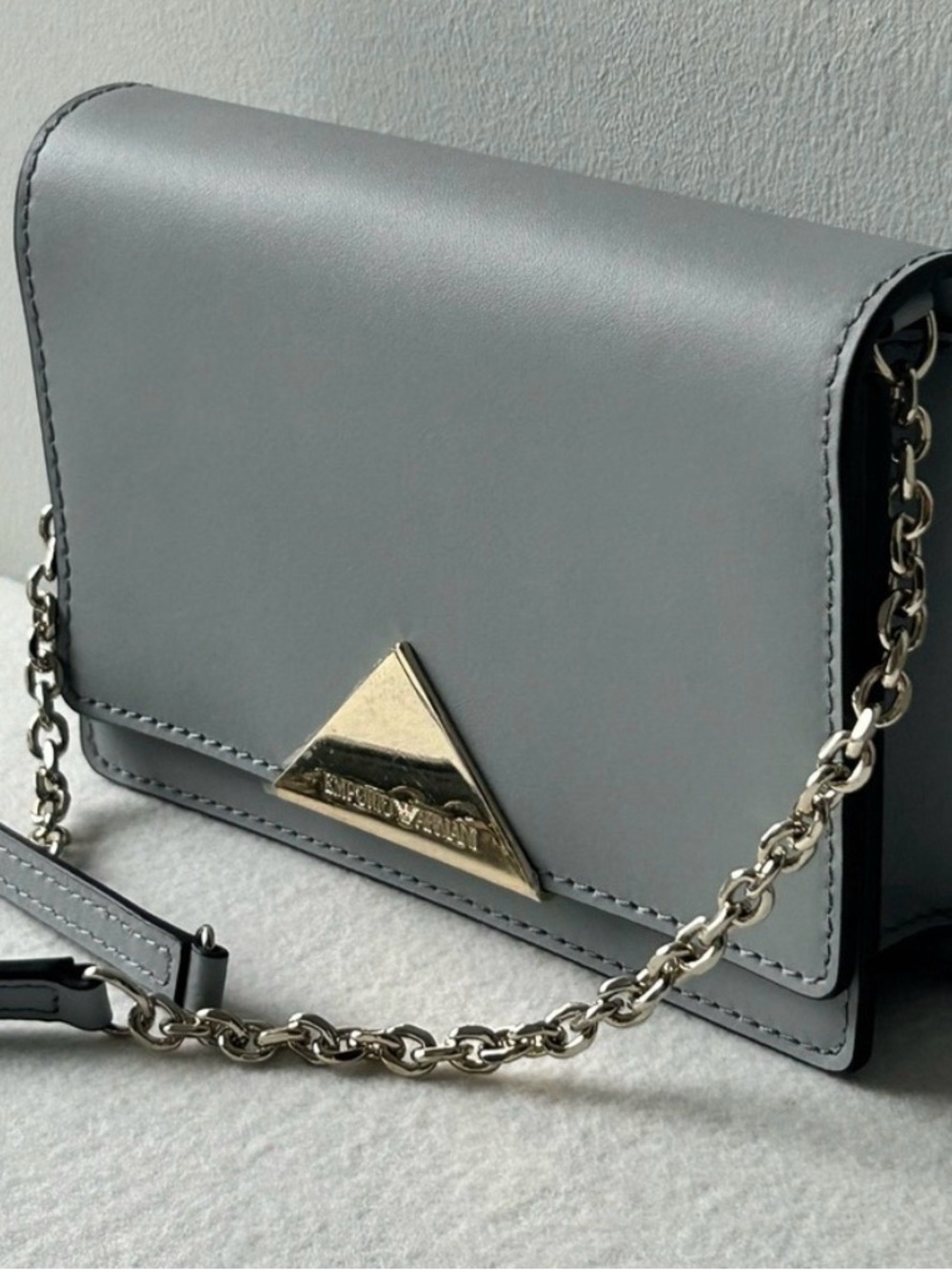 Emporio Armani Elegant Grey Leather Crossbody Bag with Gold Accent